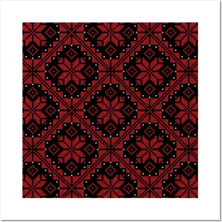 Palestinian Jordanian Traditional Tatreez Cross Stitch Embroidery Art Pattern #12-red - crm Posters and Art